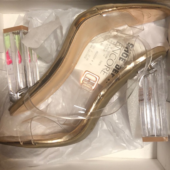gold glass heels